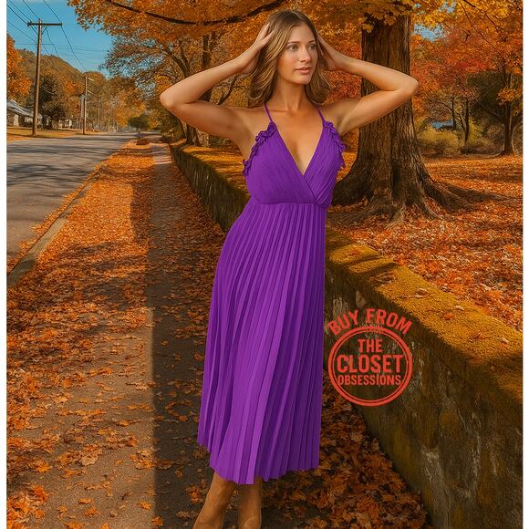 ZARA BLOGGER FAVE!!! Strappy Pleated Midi Dress NWT 💜 - Picture 6 of 16